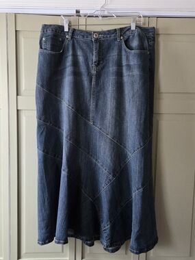 Y2k Baccini Dark Blue Denim Maxi Skirt Sz 16